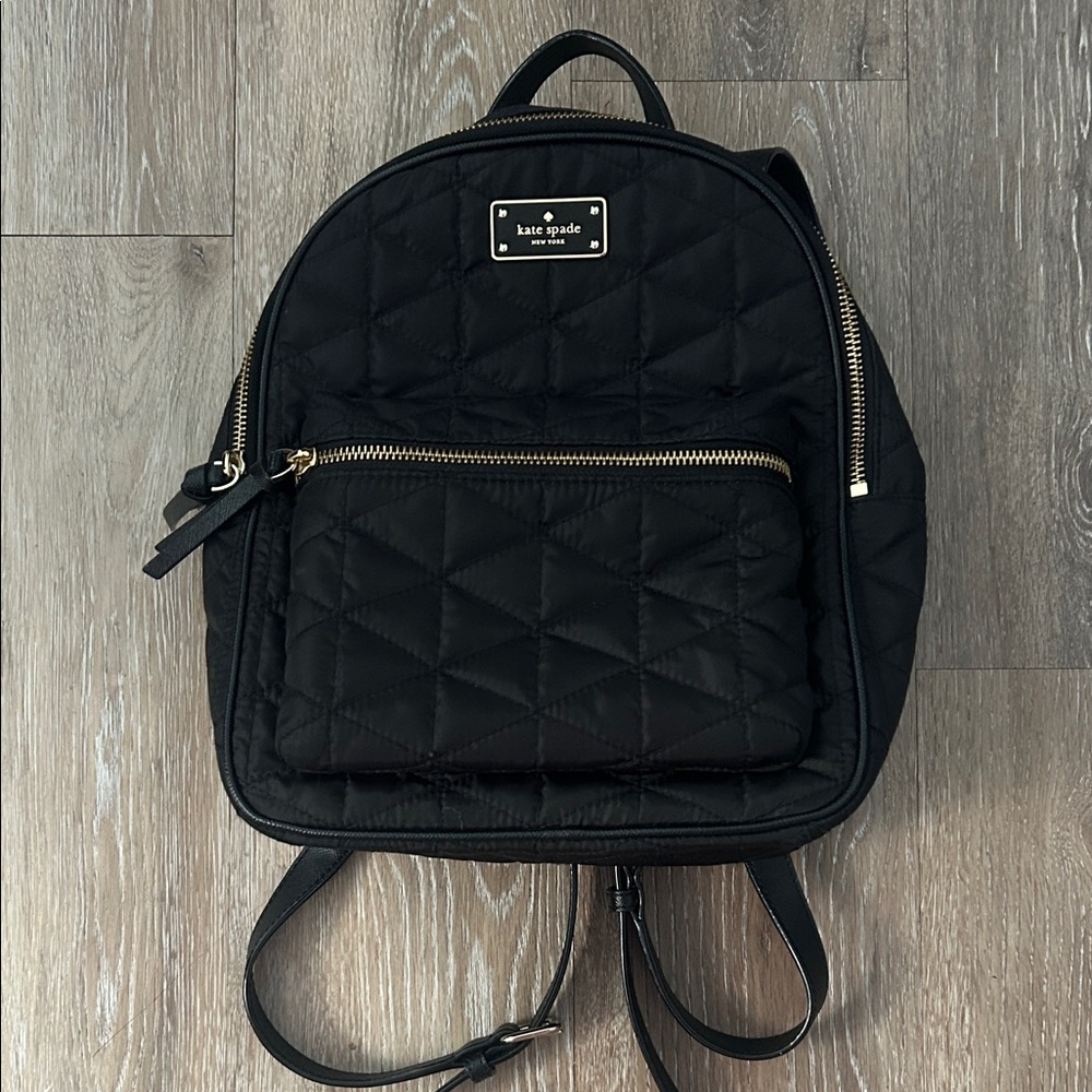 Kate Spade Black Quilted Mini Backpack with Gold Hardware